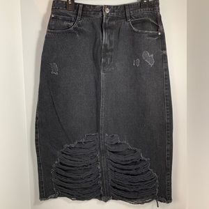 Zara Trafaluc Blk Distressed Denim Pencil Skirt
